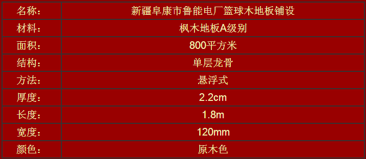 新疆阜康市魯能電廠籃球場(chǎng)木地板鋪設
